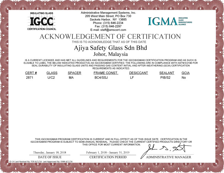 IGCC IGMA Certificate