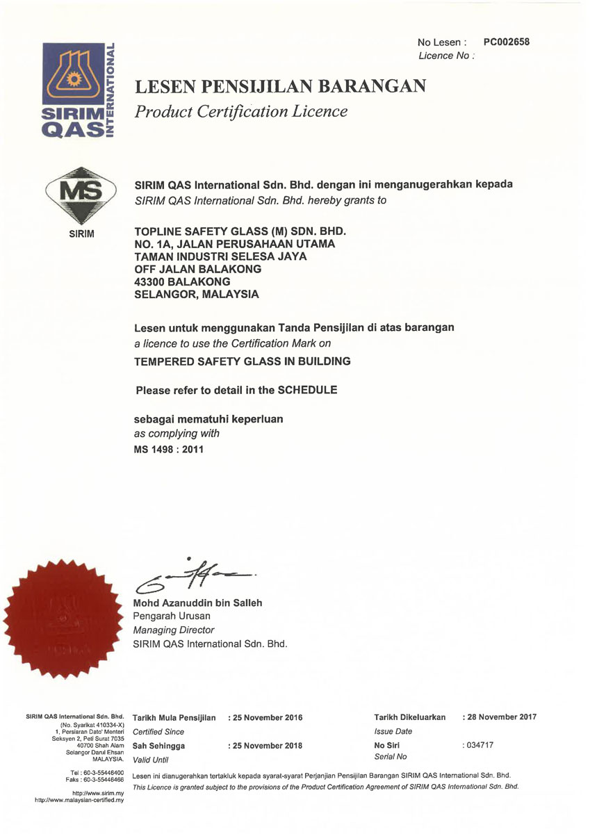 Sirim Product Certificate MS 1498 2011 Nov 2018 1